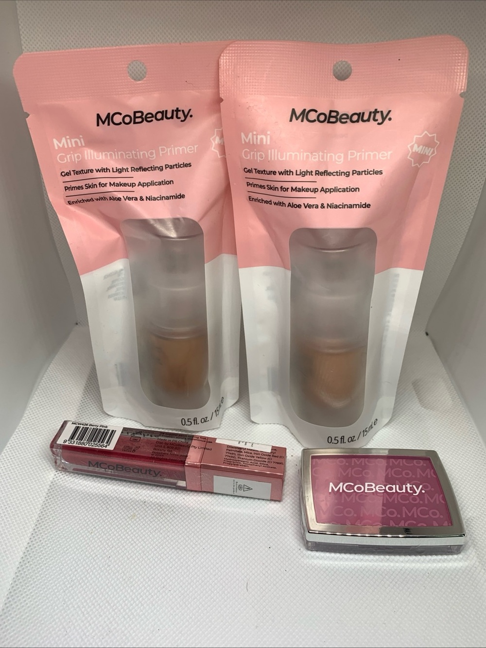 MCoBeauty 2 Mini Grip Illuminating Primer & Lip/Blush Set - Sealed